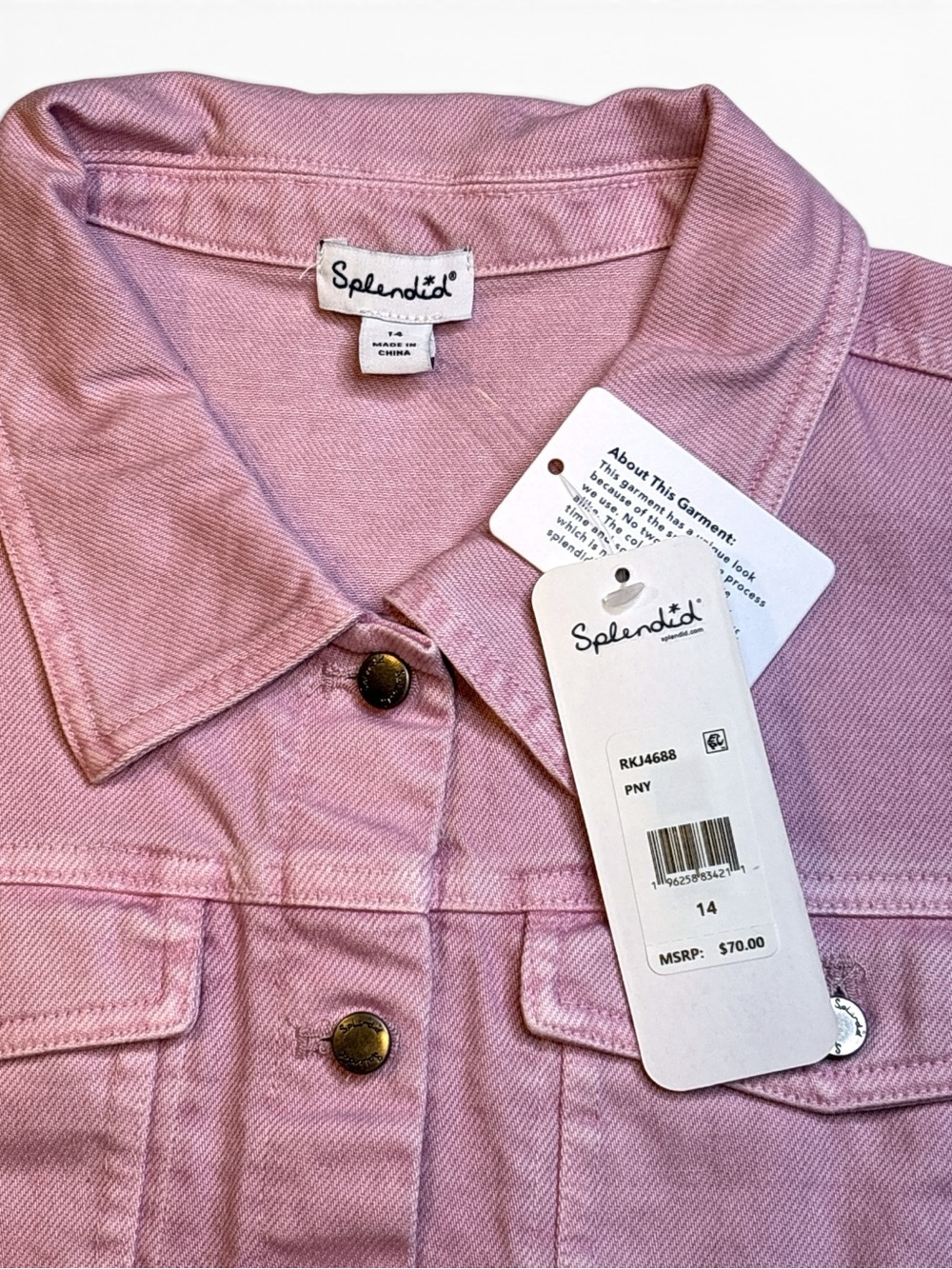 Splendid Pink Denim Jacket Girls Size 14 Raw Hem NWT - Picture 2 of 6